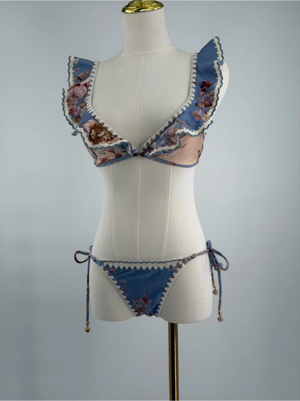 🆕 ZIMMERMANN 🧿 NWT Awaken Crochet Frill Bikini, Spliced Floral - Sz 0 US 4